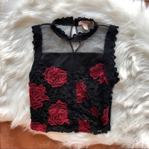 Forever 21 Tops - Rose Mesh Mock Turtleneck Crop Top